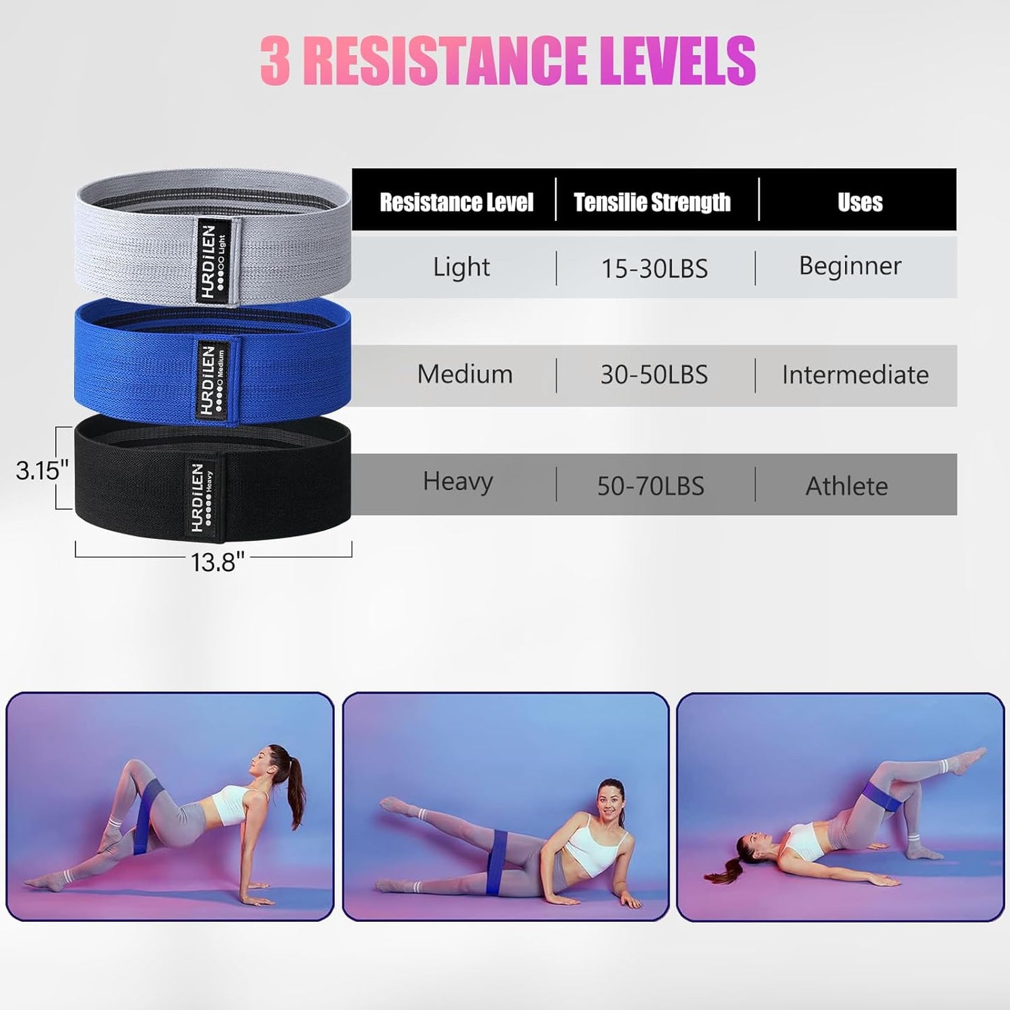 Resistance Bands for Working Out, Exercise Workout Bands for Women & Men, 3 Levels Elastic Stretch Bands for Exercise with Carry Bag for Physical Therapy