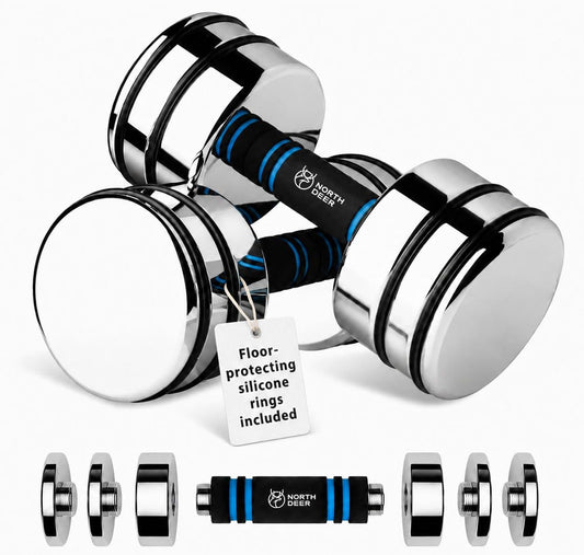 Steel Dumbbells Ultracompact & Adjustable Chrome Dumbbell with Foam Handles 5Lb 10Lb 15Lb 20Lb 30Lb 50Lb Home Gym Workout (Choice of Size)